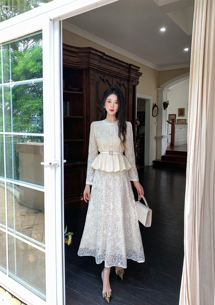 Elegant Floral Lace Matching Top & Skirt Outfit