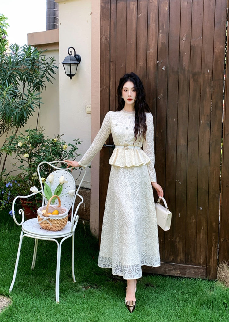 Elegant Floral Lace Matching Top & Skirt Outfit