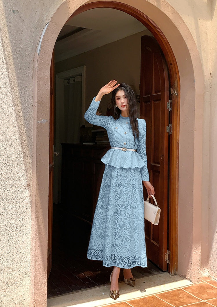 Elegant Floral Lace Matching Top & Skirt Outfit