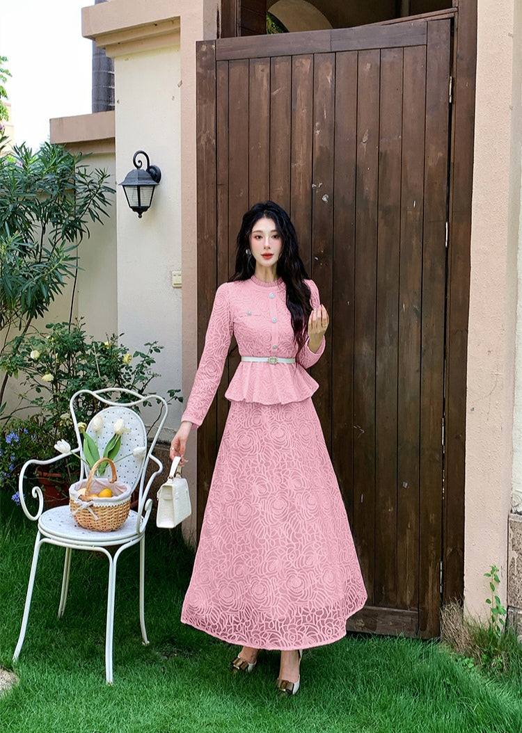 Elegant Floral Lace Matching Top & Skirt Outfit