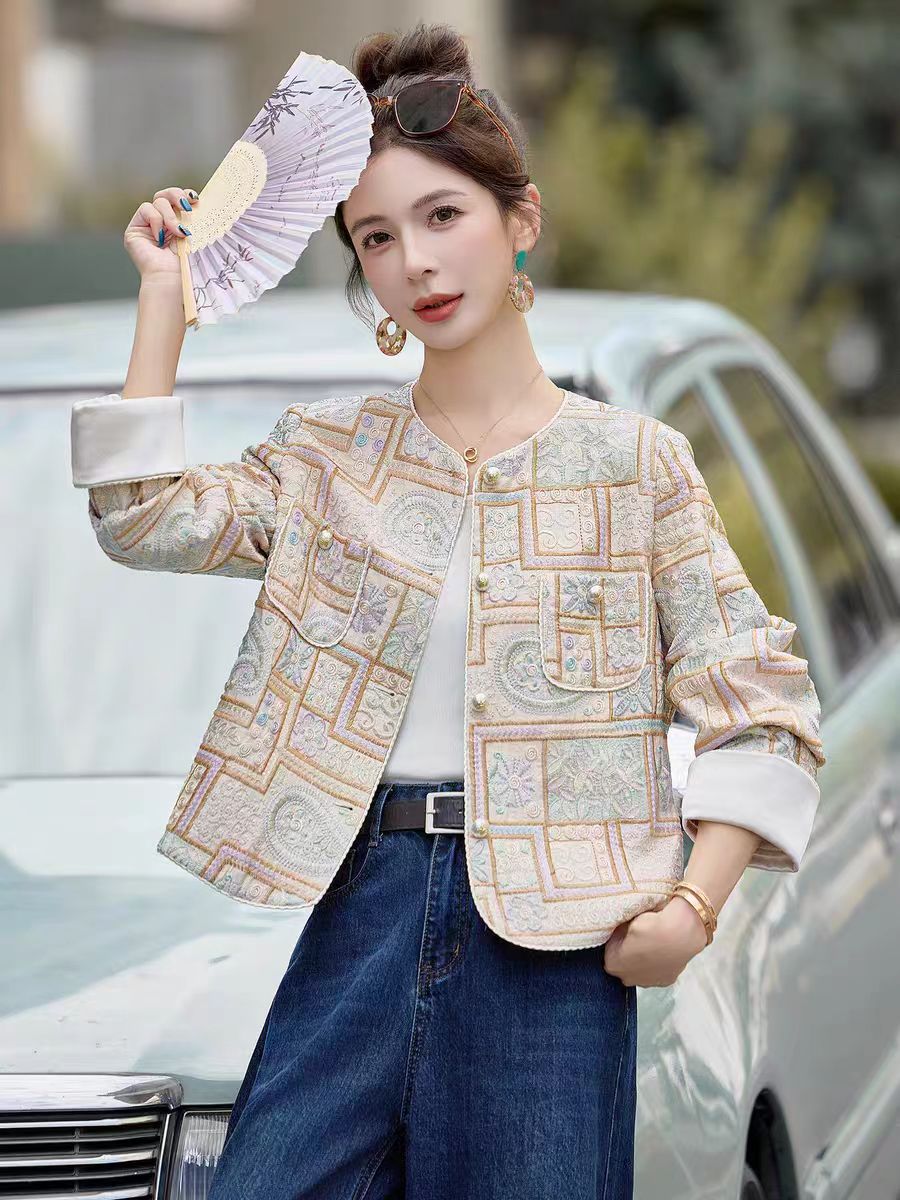 Vintage Woven Brocade Style Cropped Jacket