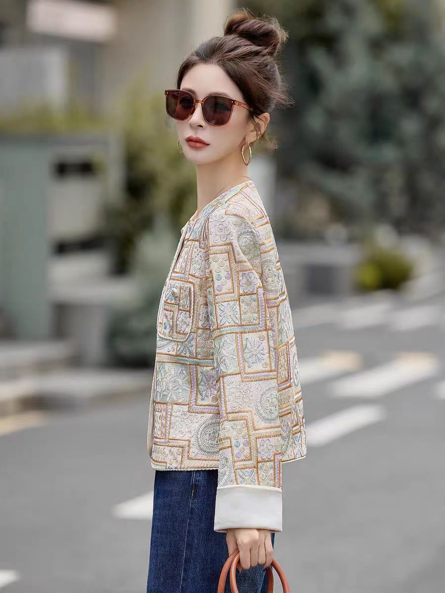 Vintage Woven Brocade Style Cropped Jacket