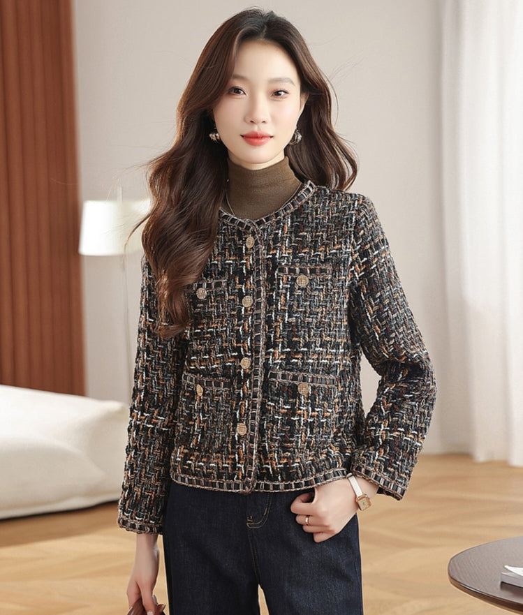 Women's Tweed Bouclé Crop Jacket - Vintage Brown Mix