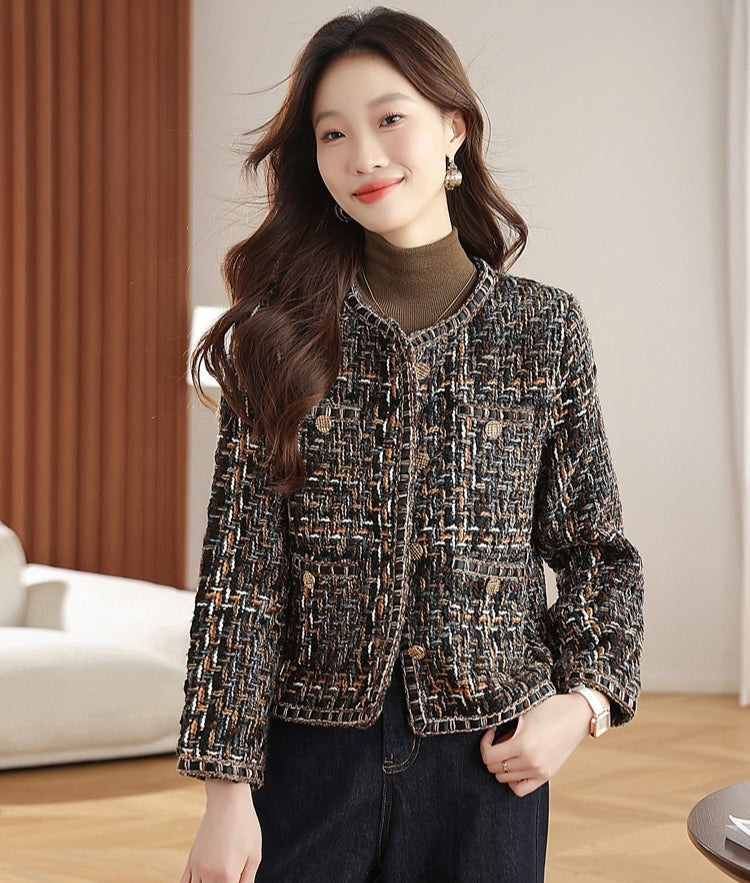 Women's Tweed Bouclé Crop Jacket - Vintage Brown Mix