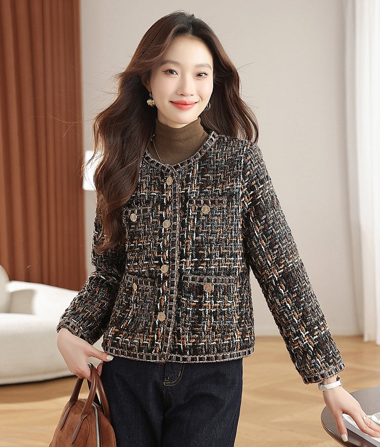 Women's Tweed Bouclé Crop Jacket - Vintage Brown Mix