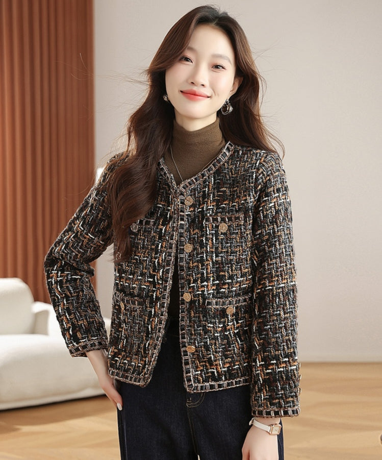 Women's Tweed Bouclé Crop Jacket - Vintage Brown Mix
