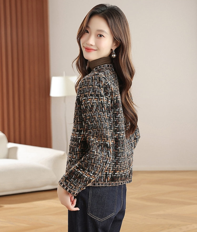 Women's Tweed Bouclé Crop Jacket - Vintage Brown Mix