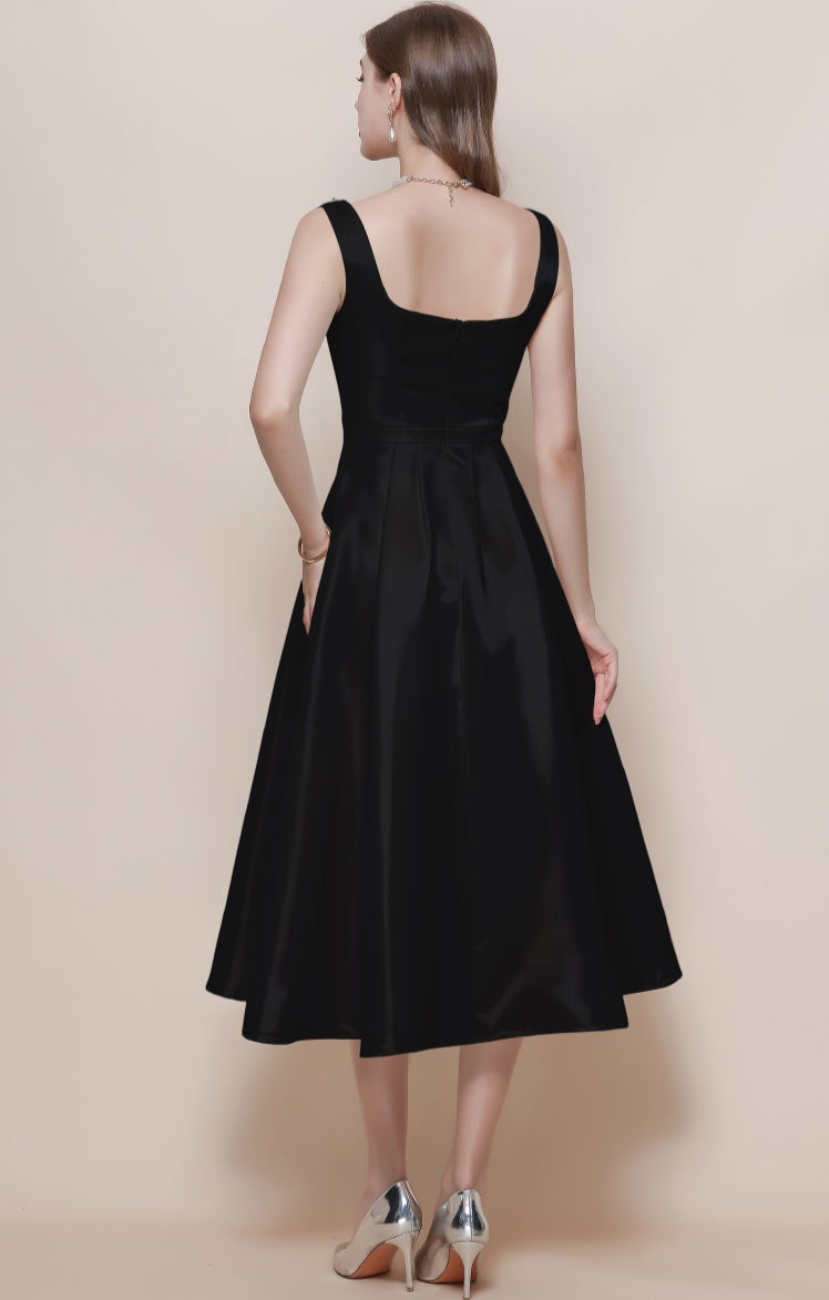 Women's Black Cocktail Dress with Pearl Trim