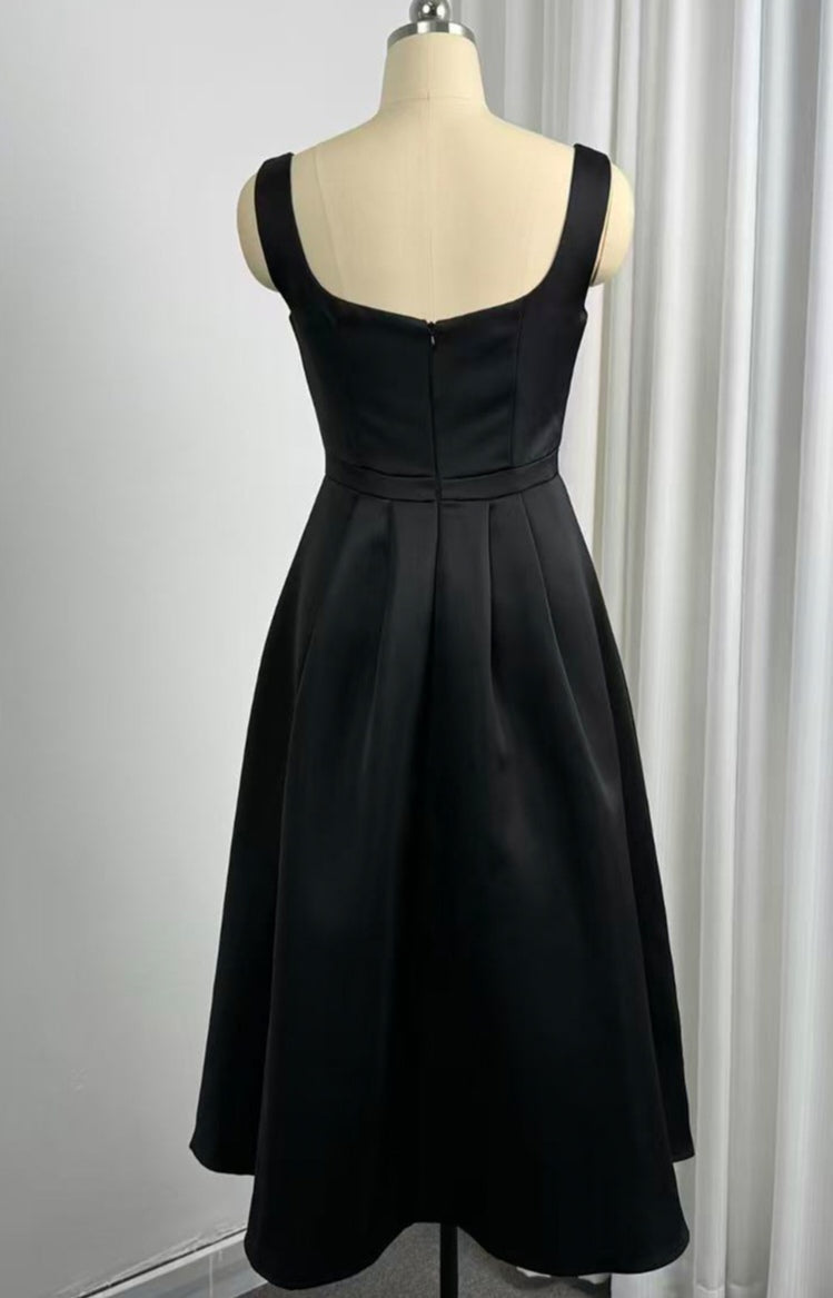 Women's Black Cocktail Dress with Pearl Trim