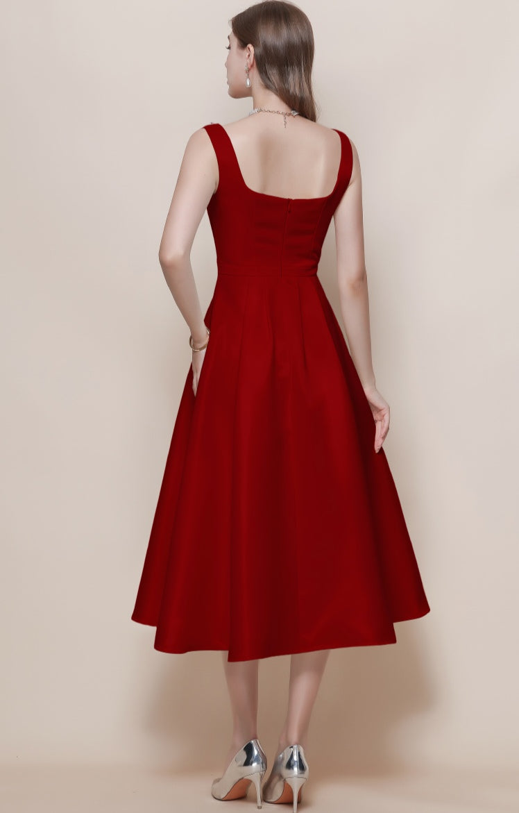 Women's Burgundy Cocktail Dress with Pearl Trim