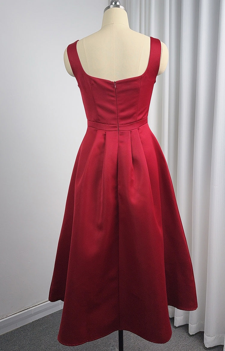Women's Burgundy Cocktail Dress with Pearl Trim