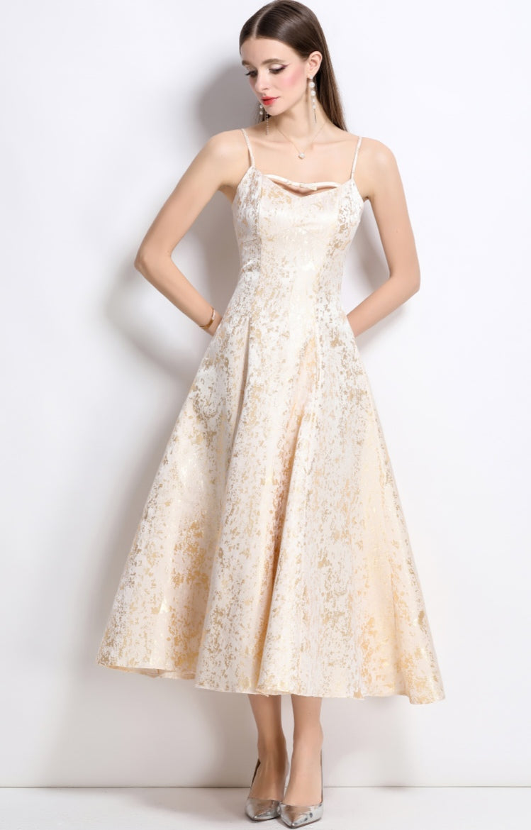 Apricot Floral Elegant Temperament Jacquard Dress