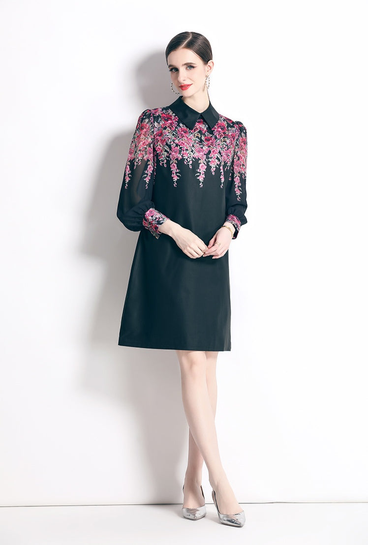 Black Floral Loose Dress