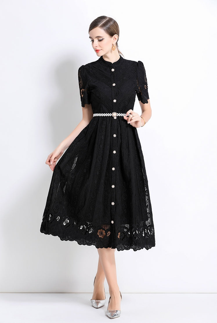 Black Hollow Embroidery Dress