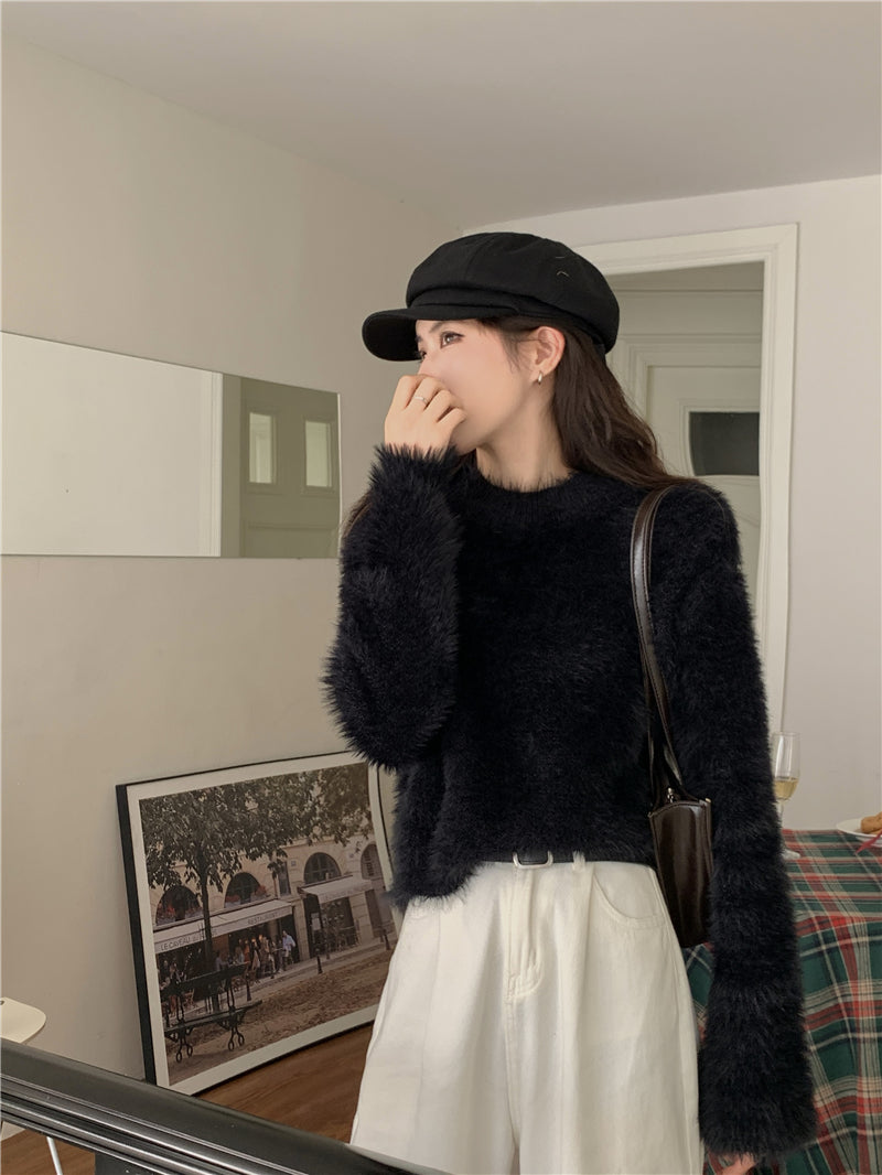 Round Neck Long-sleeve Short Women's Sweater