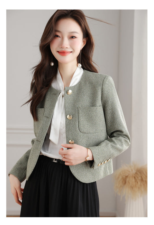 Classic Tweed Style Cropped Jacket for Office