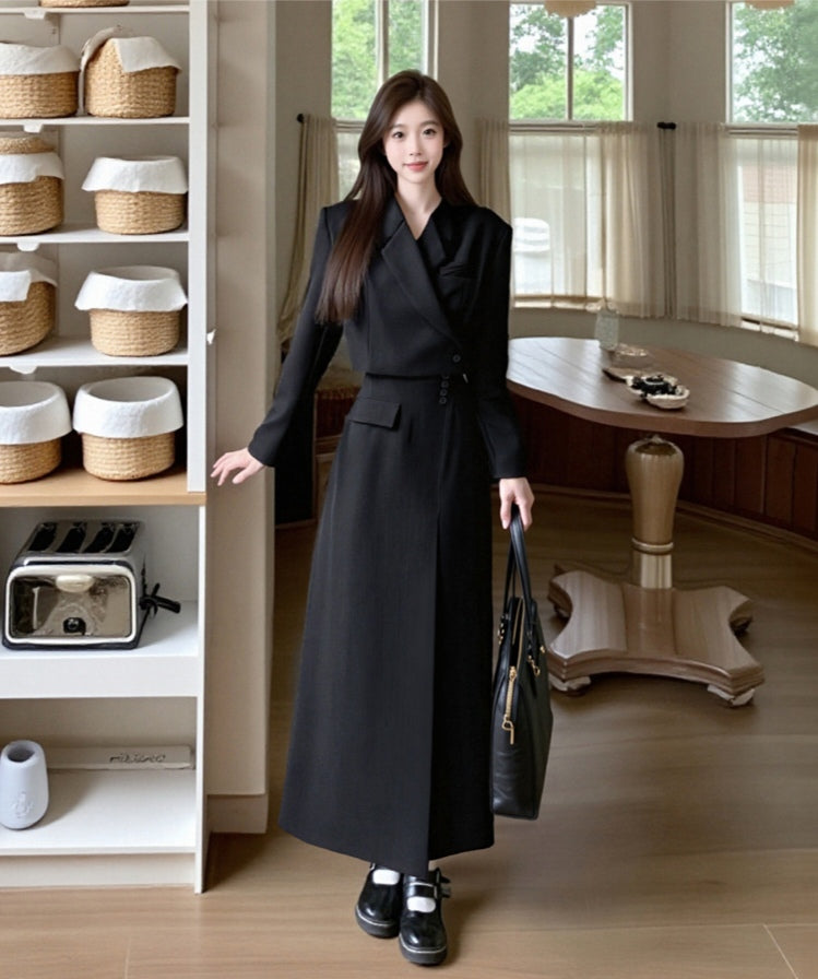 Cropped Blazer & Long Skirt Two-Piece Set
