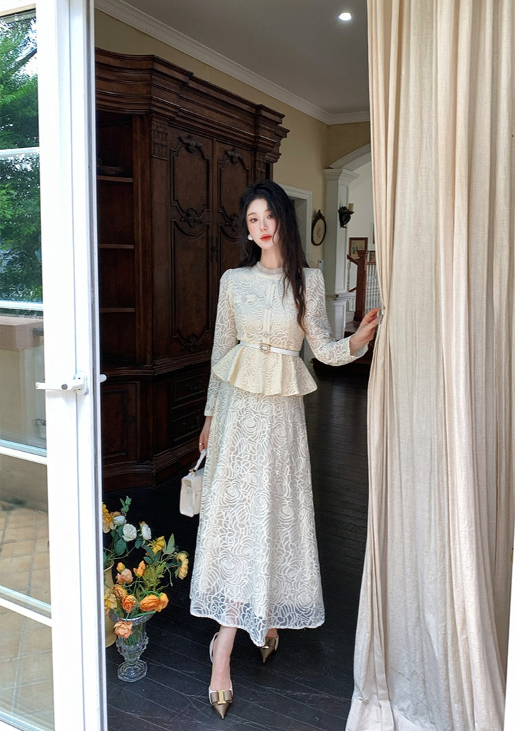 Elegant Floral Lace Matching Top & Skirt Outfit