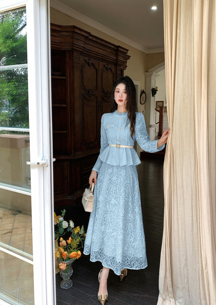 Elegant Floral Lace Matching Top & Skirt Outfit