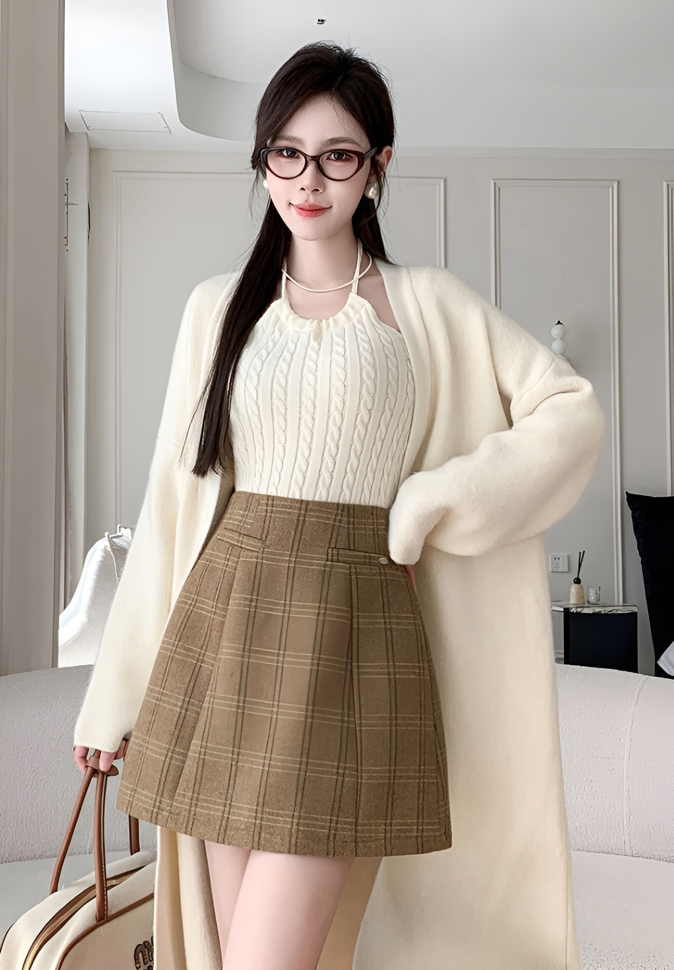 High Waist A-line Anti-exposure Mini Skirt