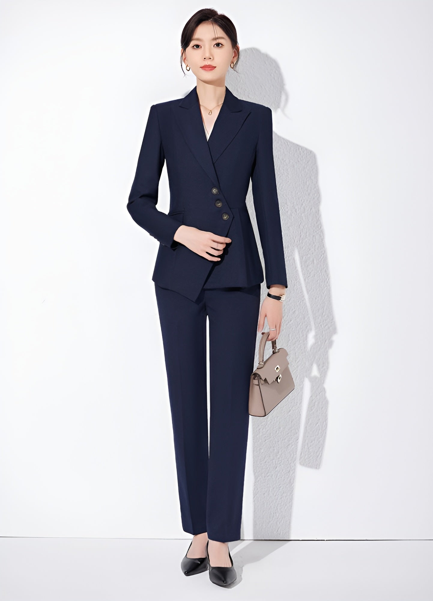 Irregular Length Jacket + + Either Trouser or Skirt Two Pieces Set