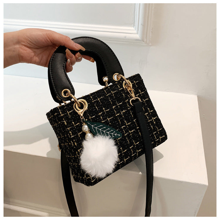 Versatile Crossbody Tweed Texture Sweet Handbag