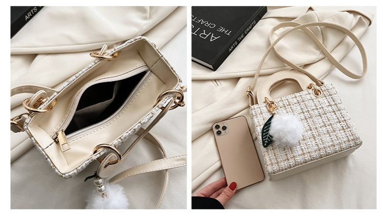 Versatile Crossbody Tweed Texture Sweet Handbag