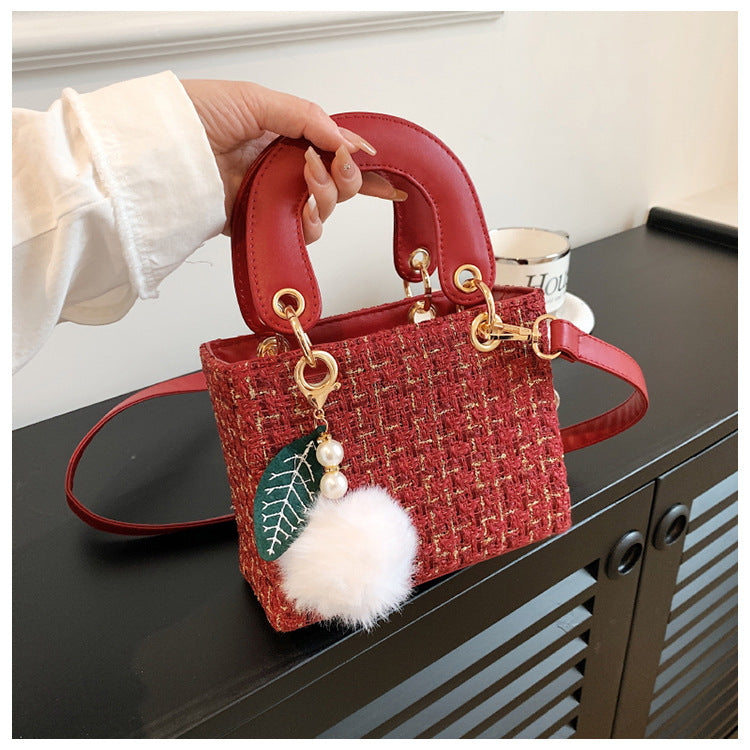 Versatile Crossbody Tweed Texture Sweet Handbag