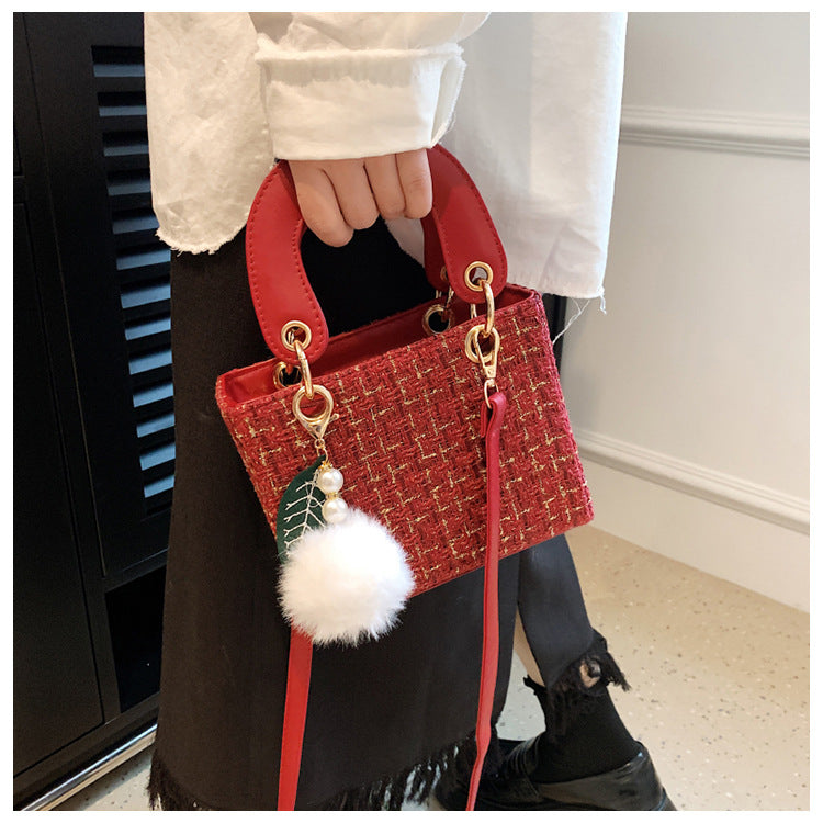 Versatile Crossbody Tweed Texture Sweet Handbag