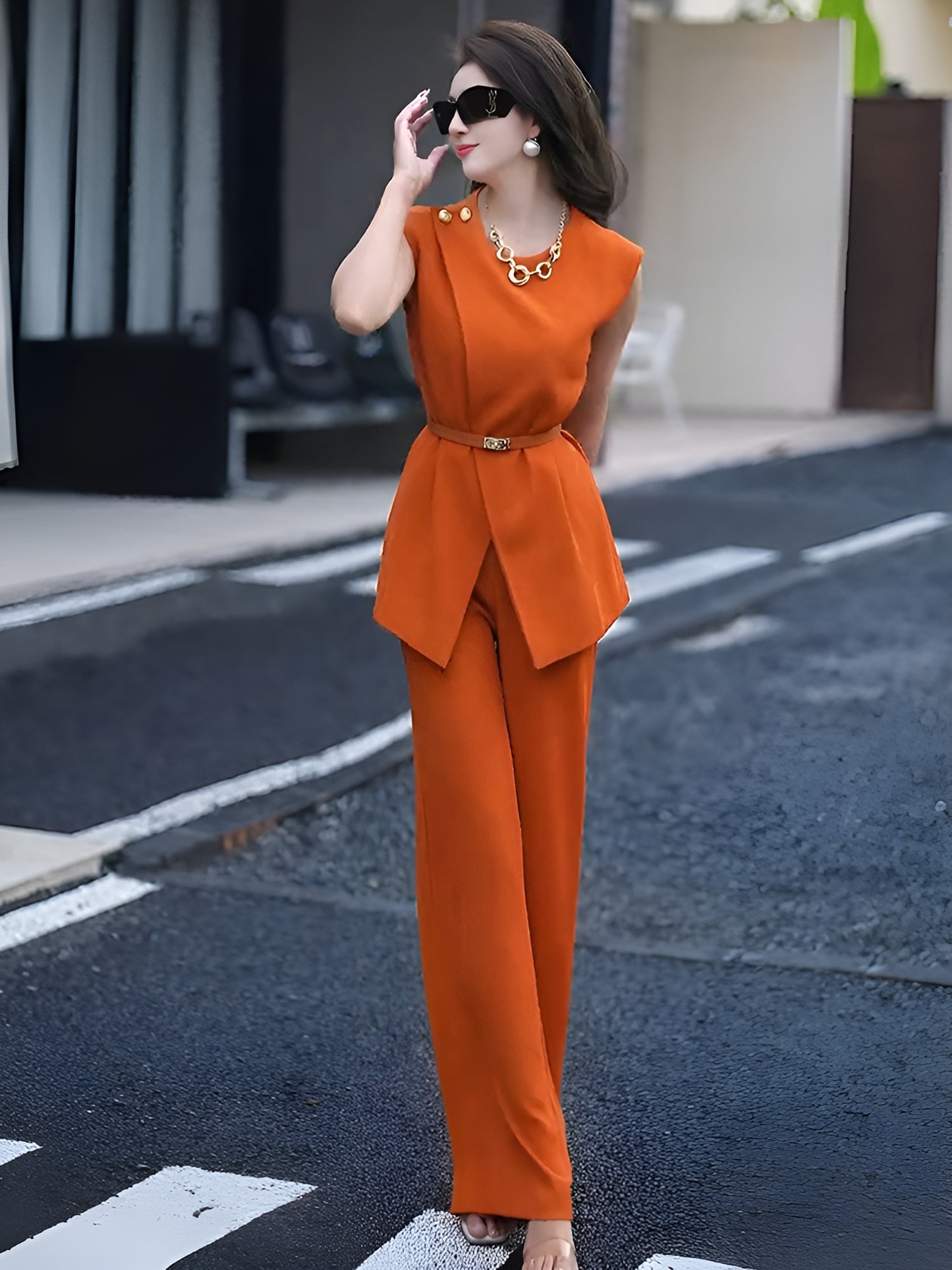 Orange Vest Top + Trousers Two Pieces Set