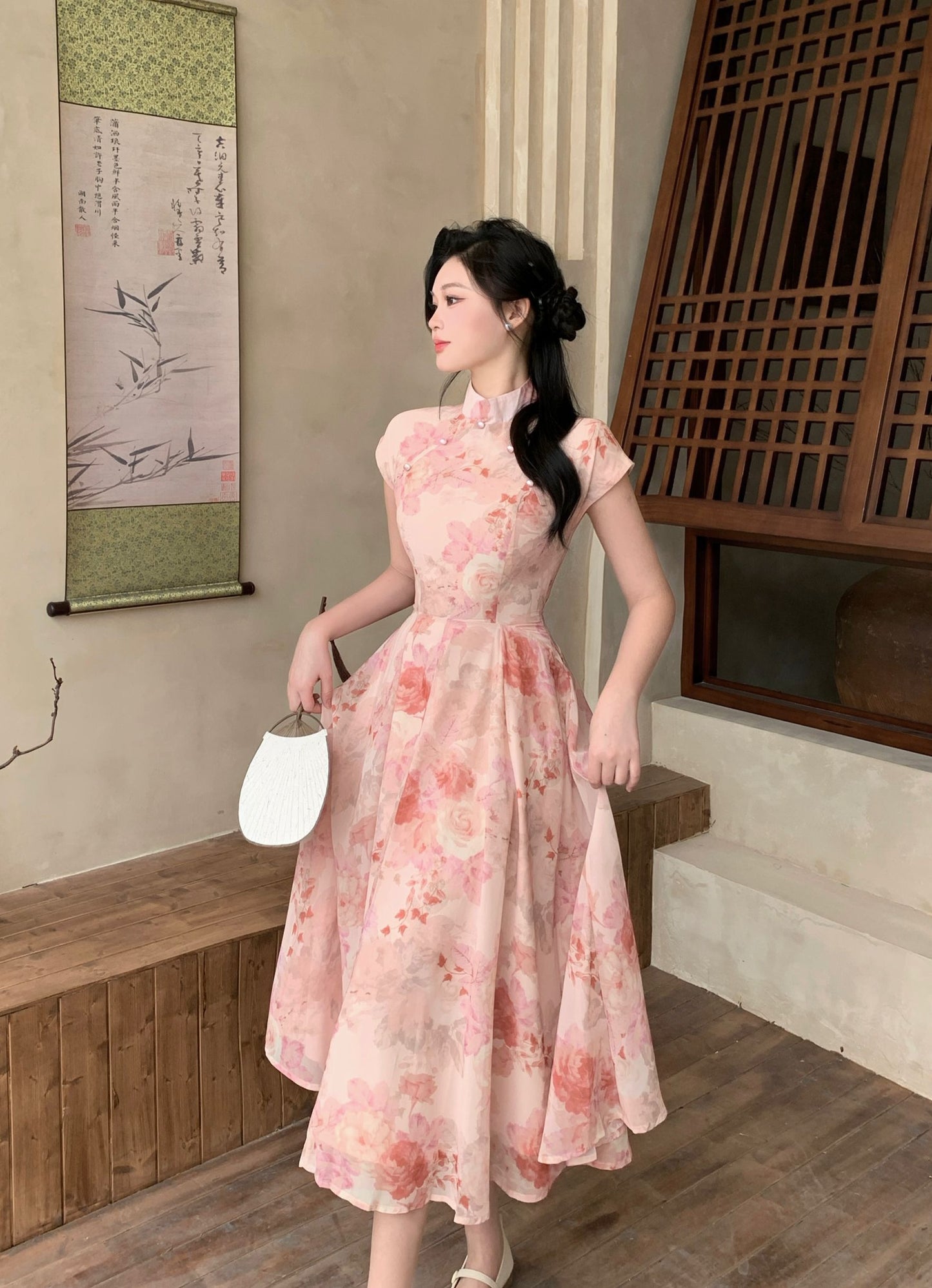 Pink Fairy Chiffon Cheongsam Dress