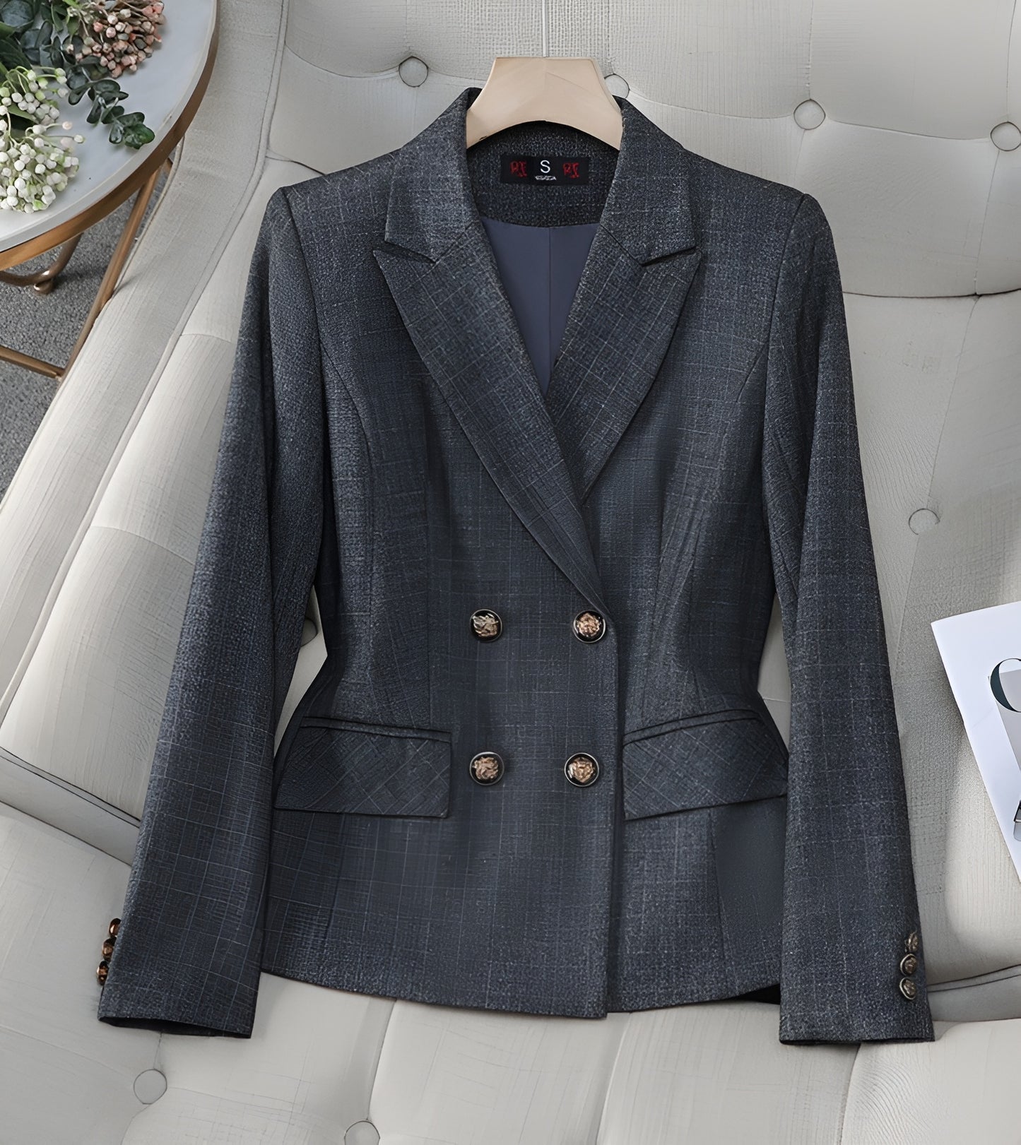 Plaid Women's Office Wear Suit Jacket