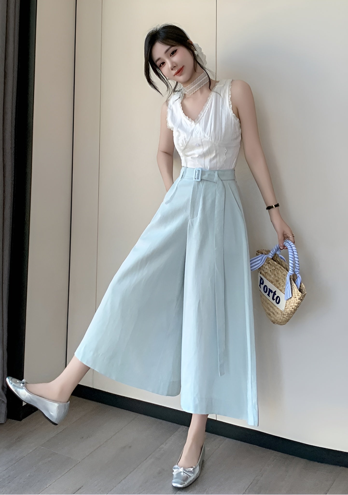 Pleated High-Rise Palazzo Trousers