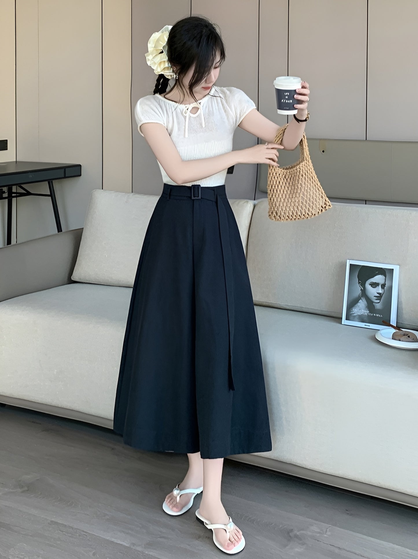 Pleated High-Rise Palazzo Trousers