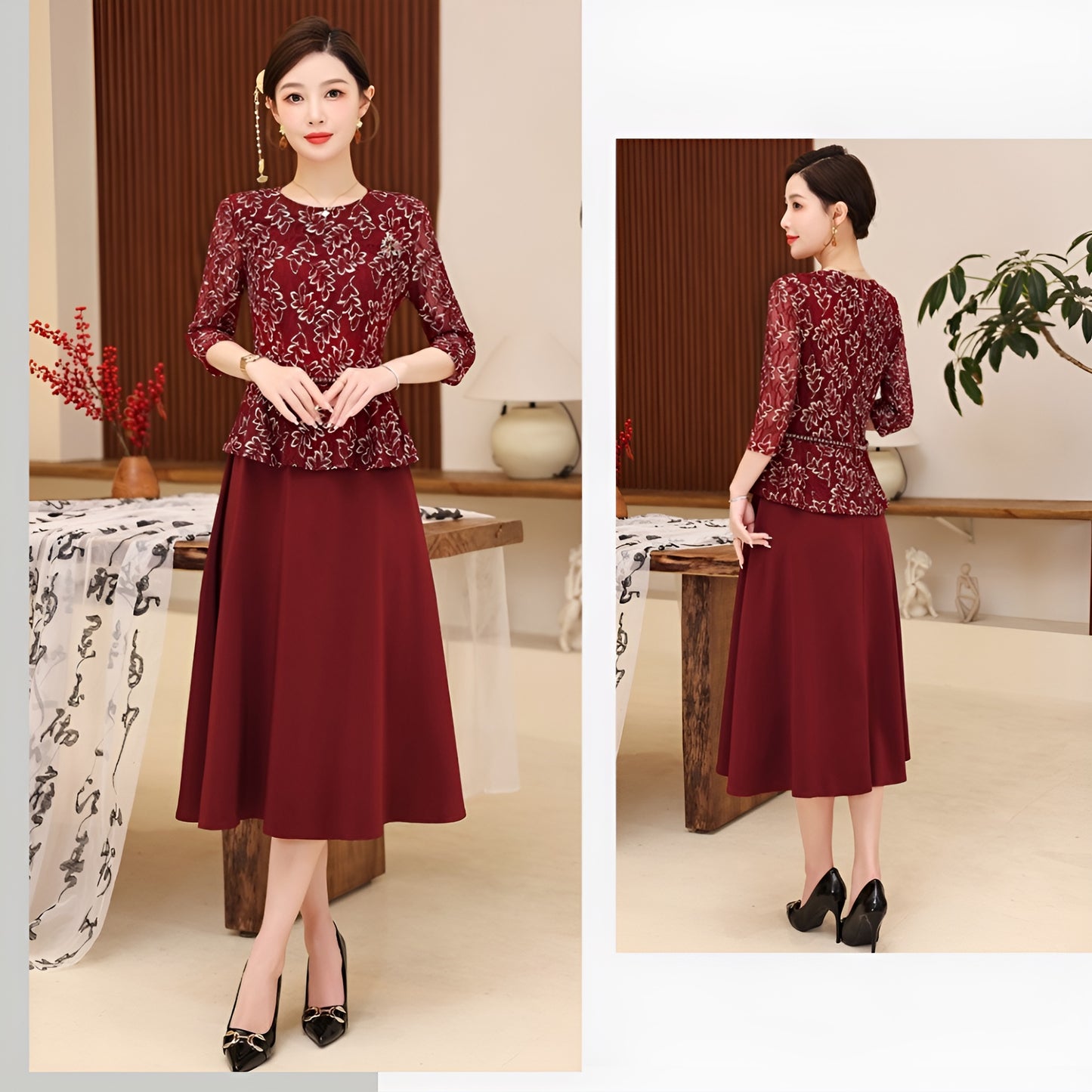 Retro High-end Fake-two Banquet Dress