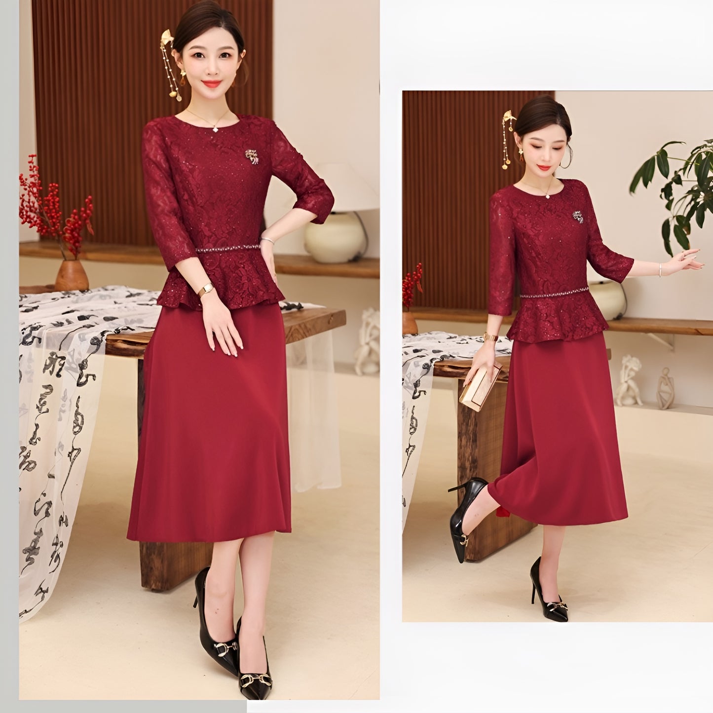 Retro High-end Fake-two Banquet Dress