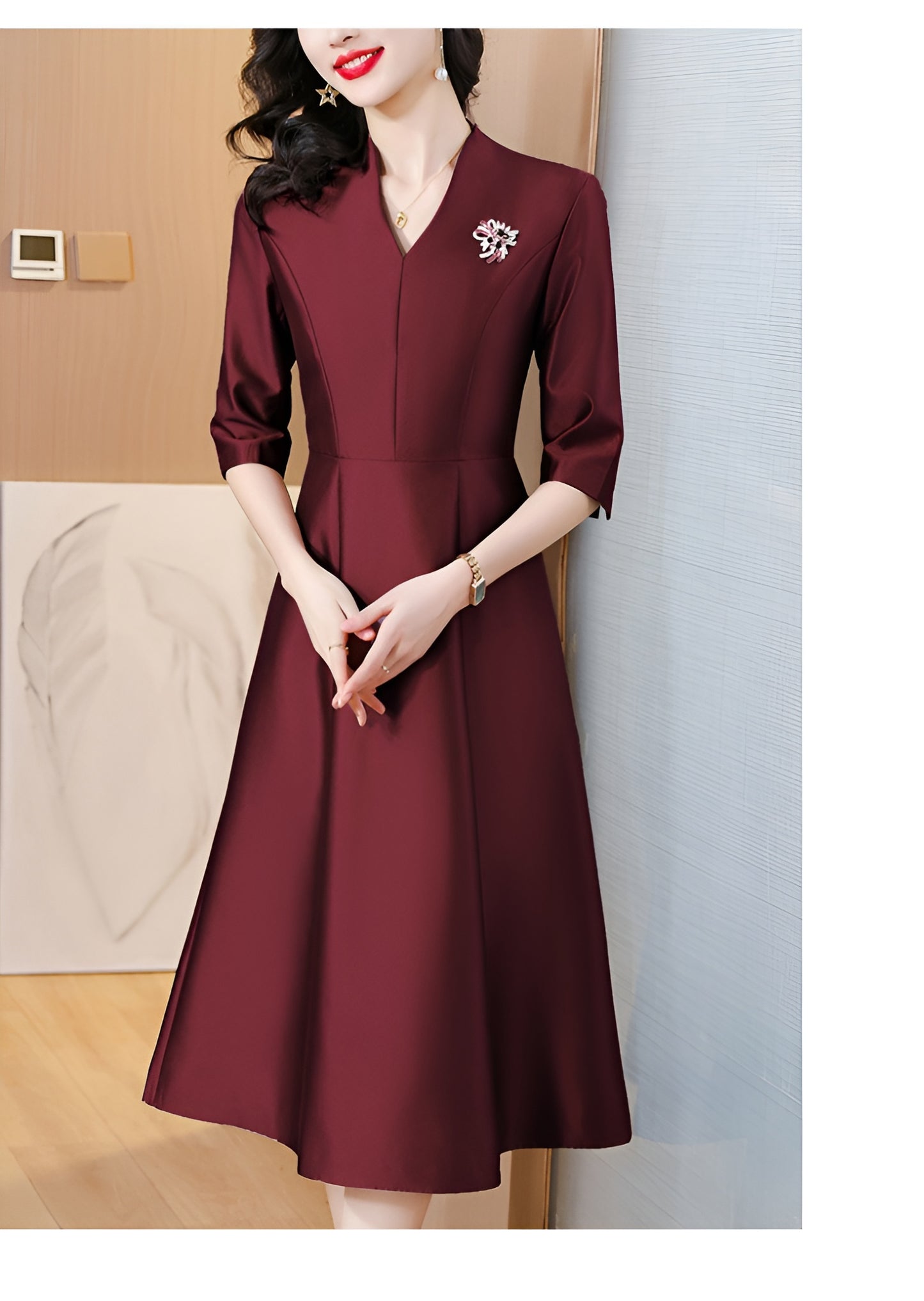 Retro V-neck A-line Elegant Evening Dress