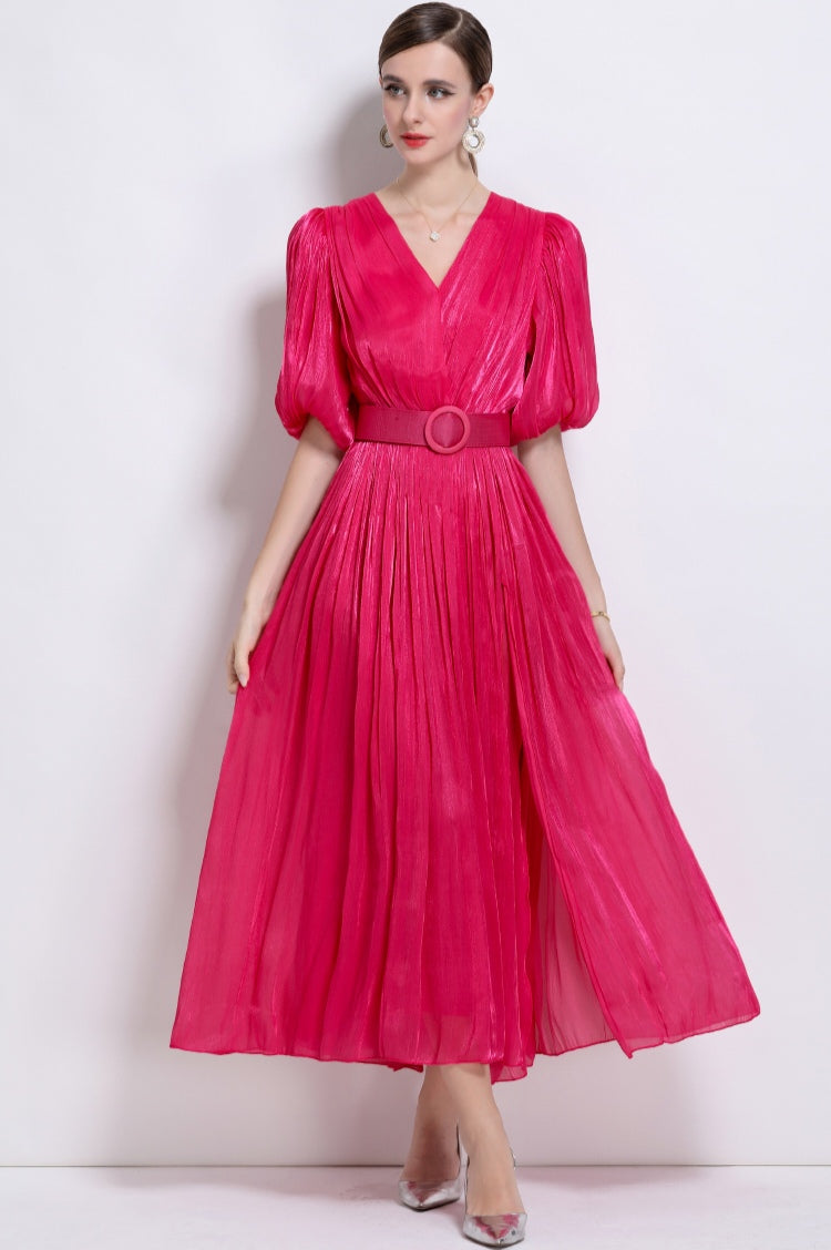 Rose Red Puff Sleeve Dress