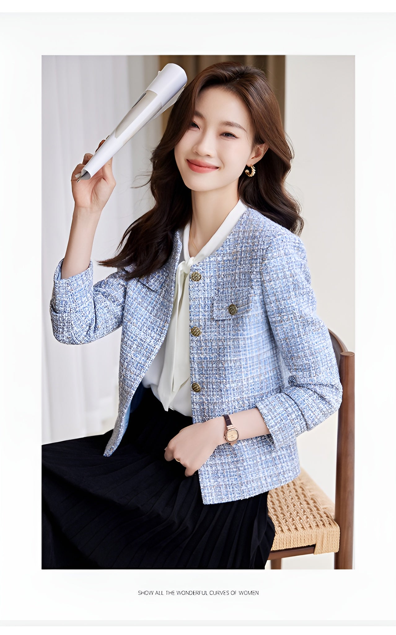 Round Neck Cotton Tweed Short Women's Jacket
