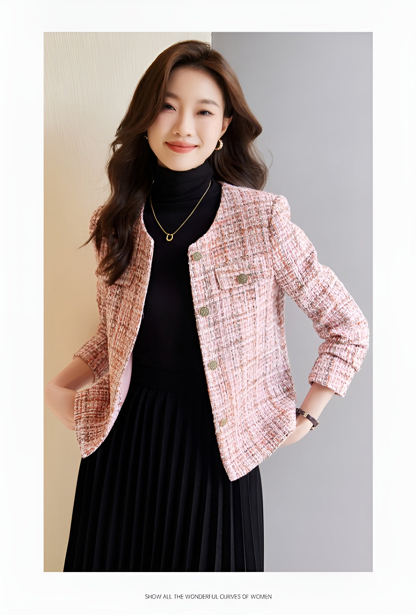 Round Neck Cotton Tweed Short Women's Jacket
