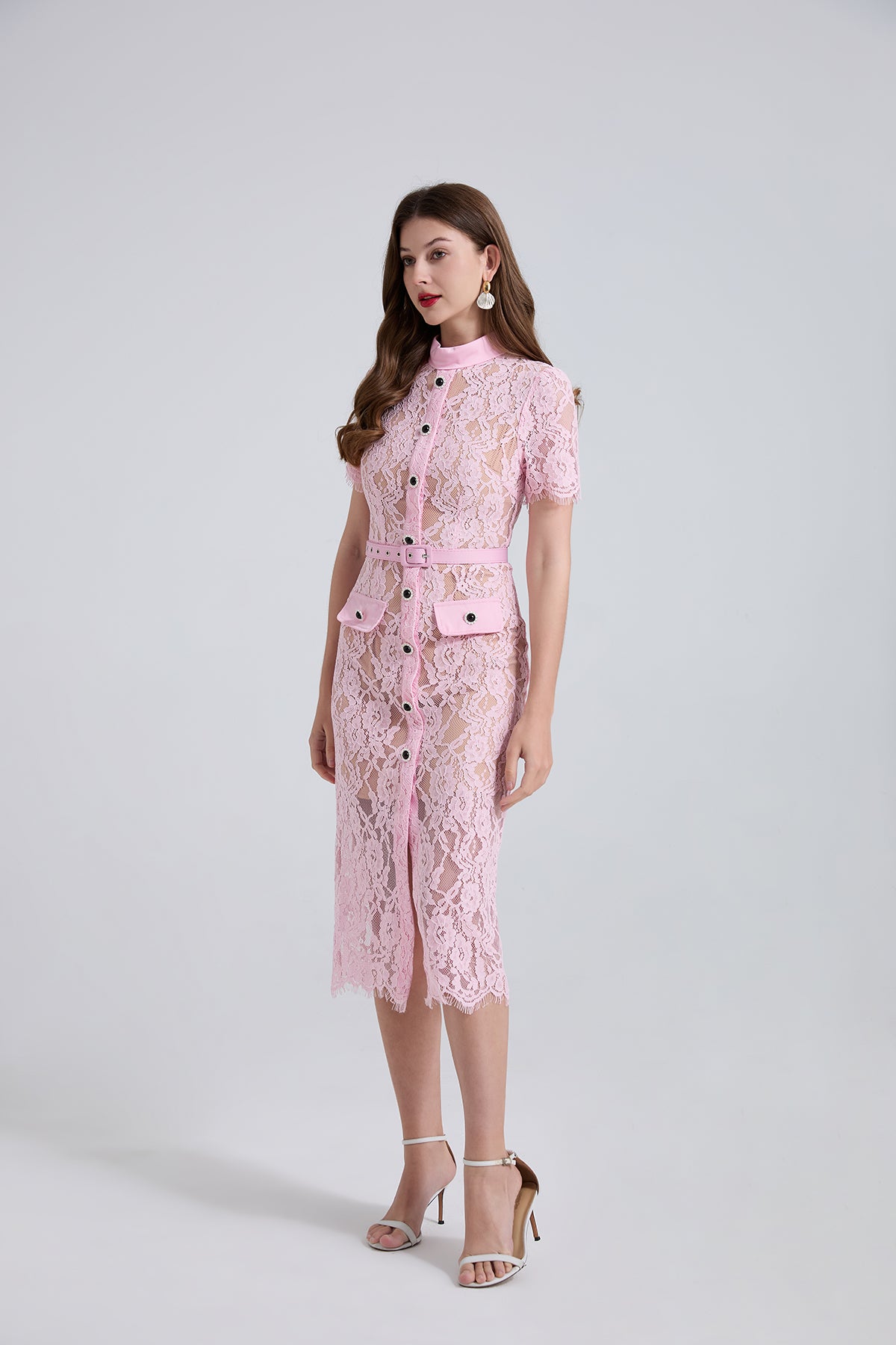 Round Neck Lace Splicing Short-sleeved Dress
