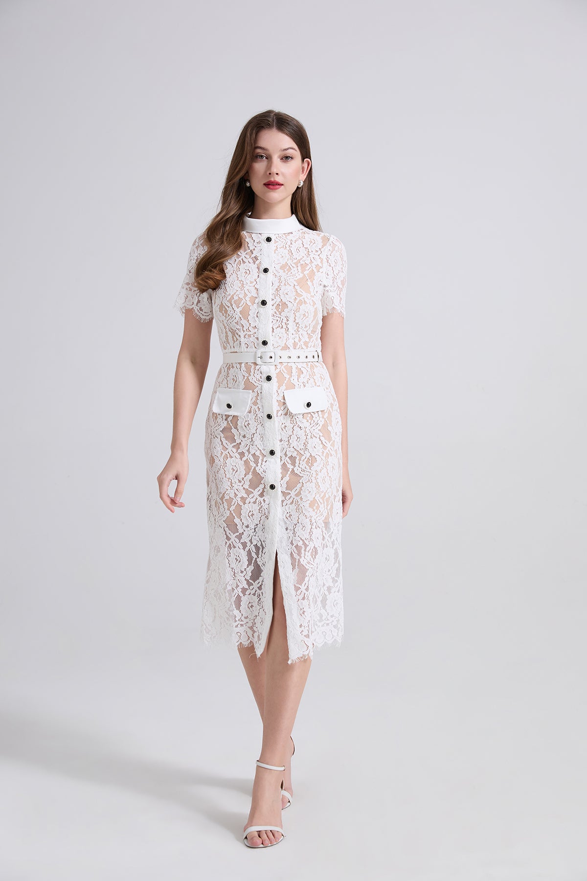 Round Neck Lace Splicing Short-sleeved Dress