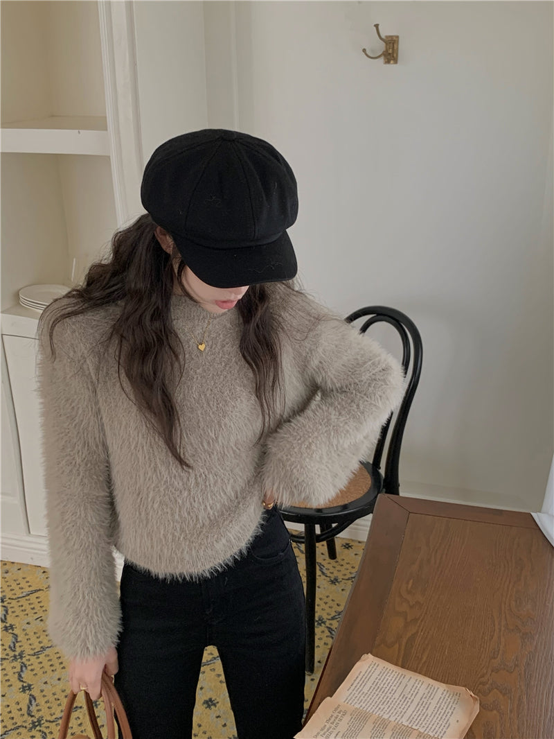 Round Neck Long-sleeve Short Women's Sweater