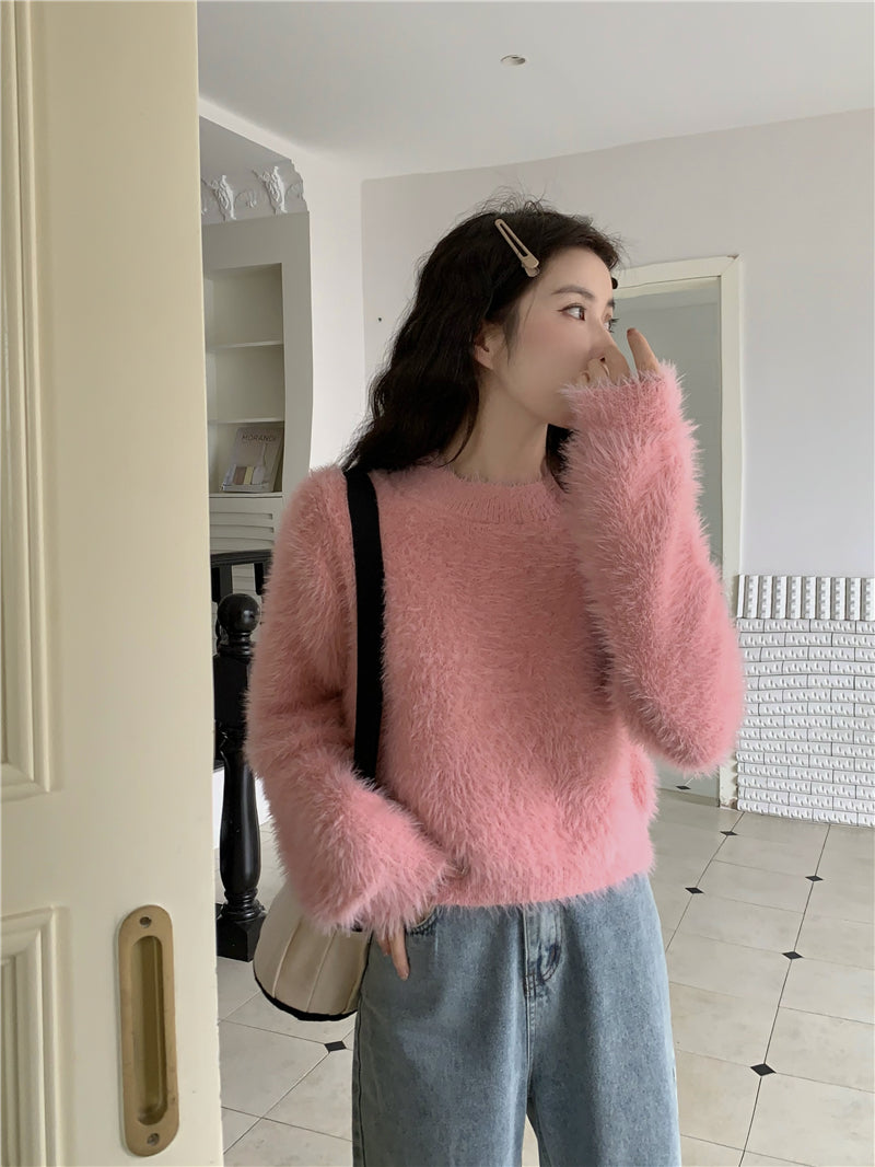 Round Neck Long-sleeve Short Women's Sweater