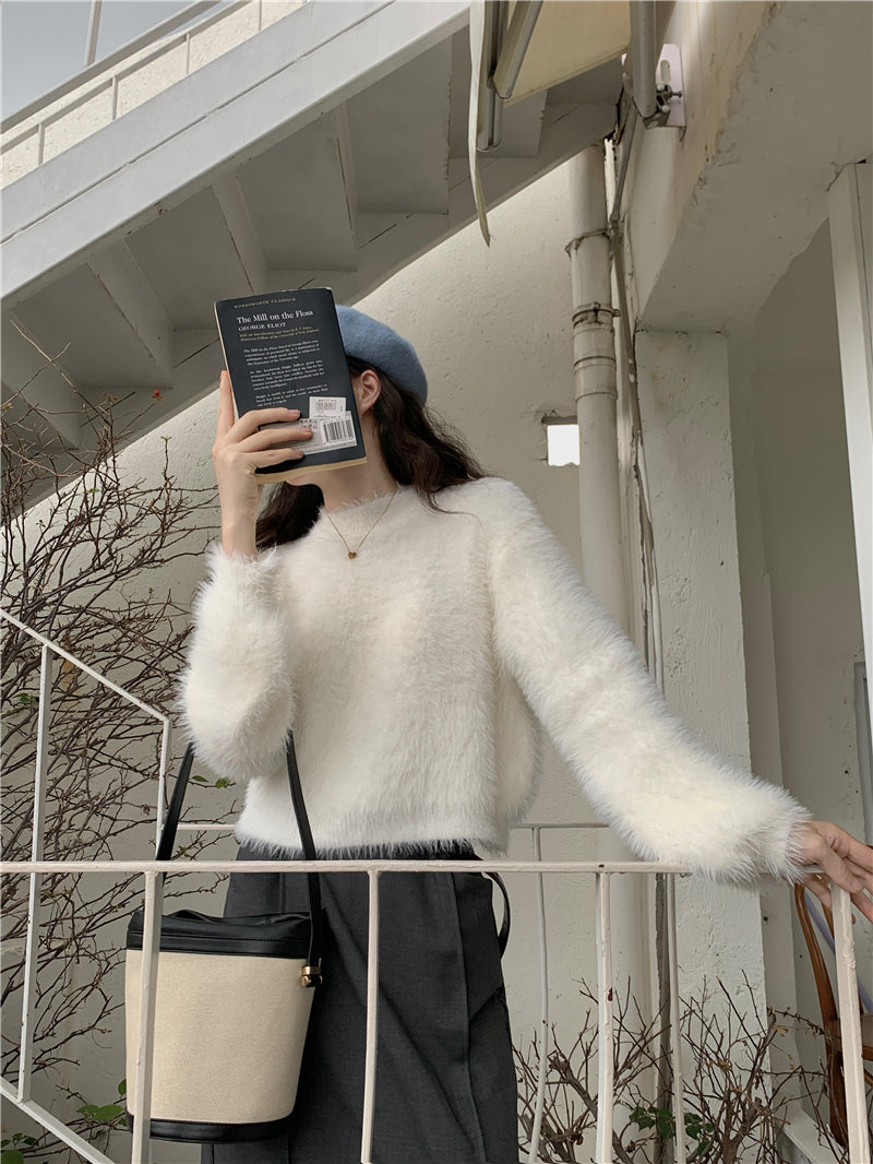Round Neck Long-sleeve Short Women's Sweater