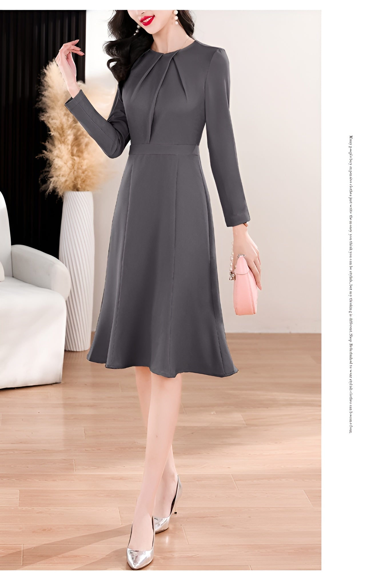 Round Neck Pleated Fishtail Office Wear Dress