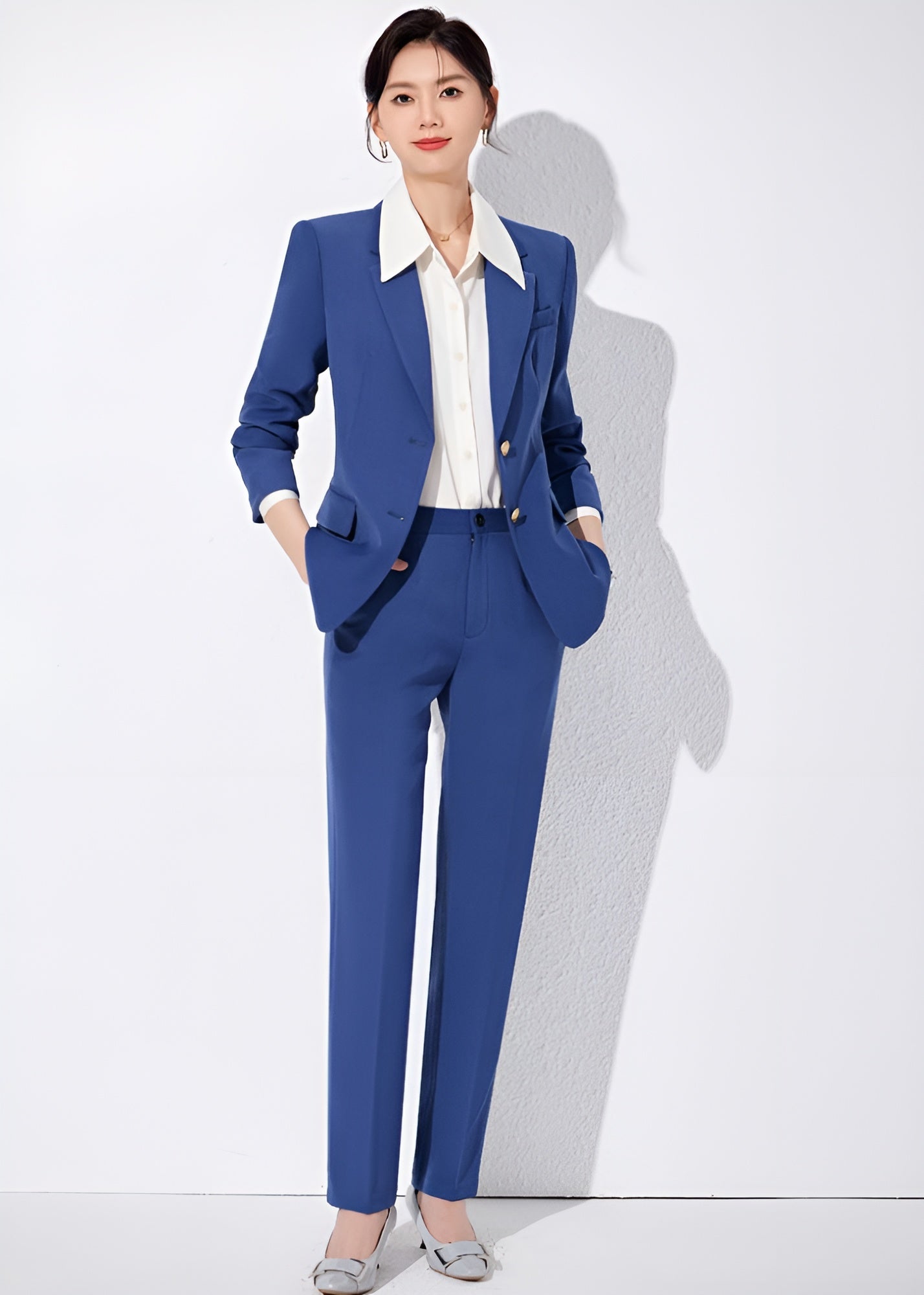 Single Breasted Suit Jacket + Either Trouser or Skirt Two Pieces Set