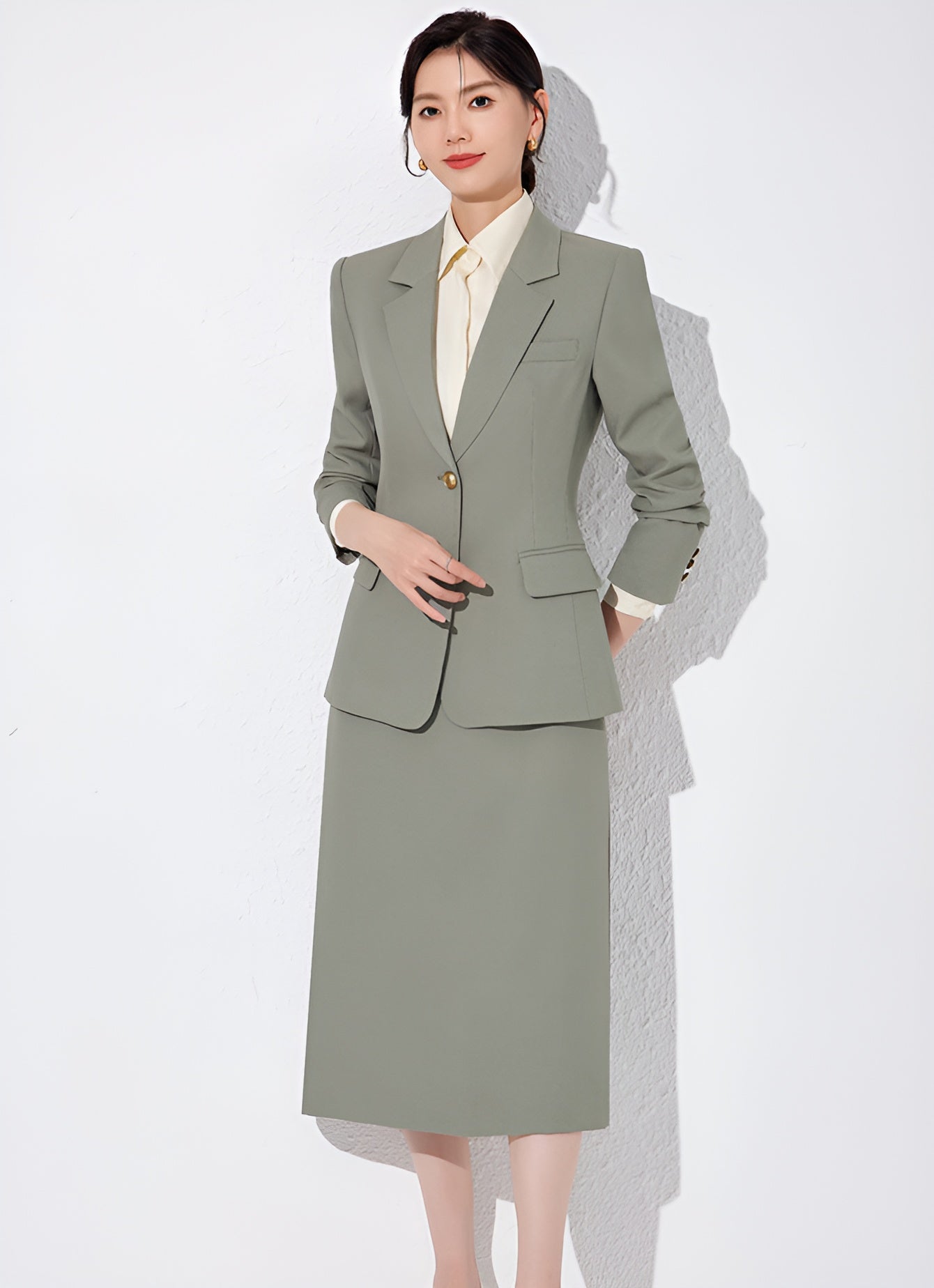 Single Breasted Suit Jacket + Either Trouser or Skirt Two Pieces Set