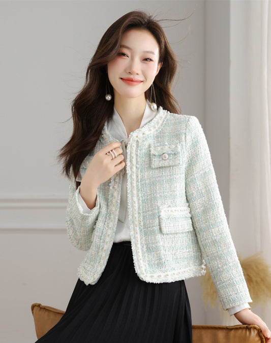 Spring Pastel Tweed Crop Blazer for Women