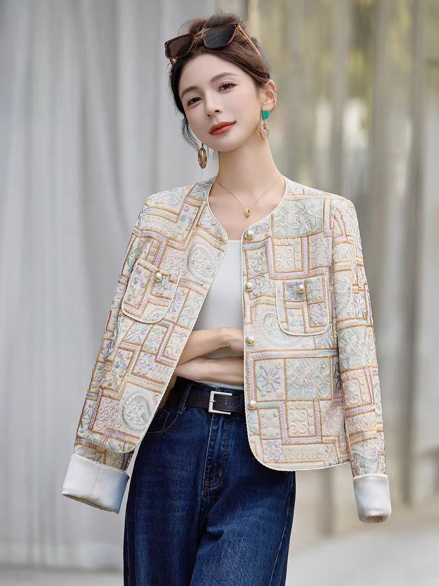Vintage Woven Brocade Style Cropped Jacket